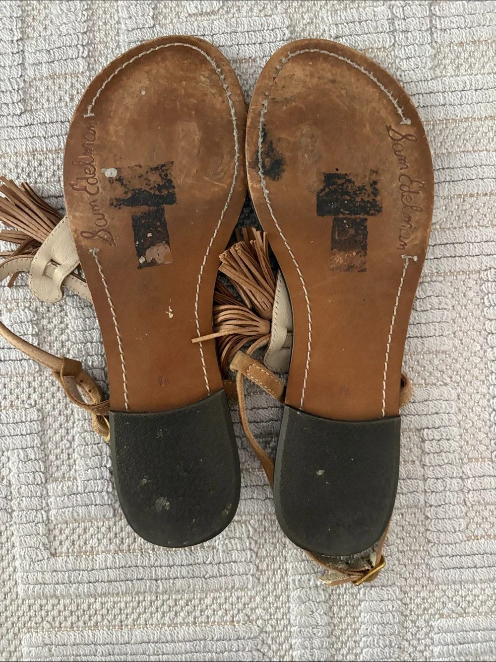 SAM EDELMAN Leila Sandals in Almond Suede with Tassels - Picture 8 of 8